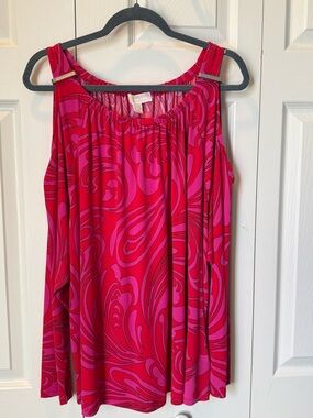 # MICHAEL Michael Kors 2X Pink and Red Swirl Cold-shoulder Top